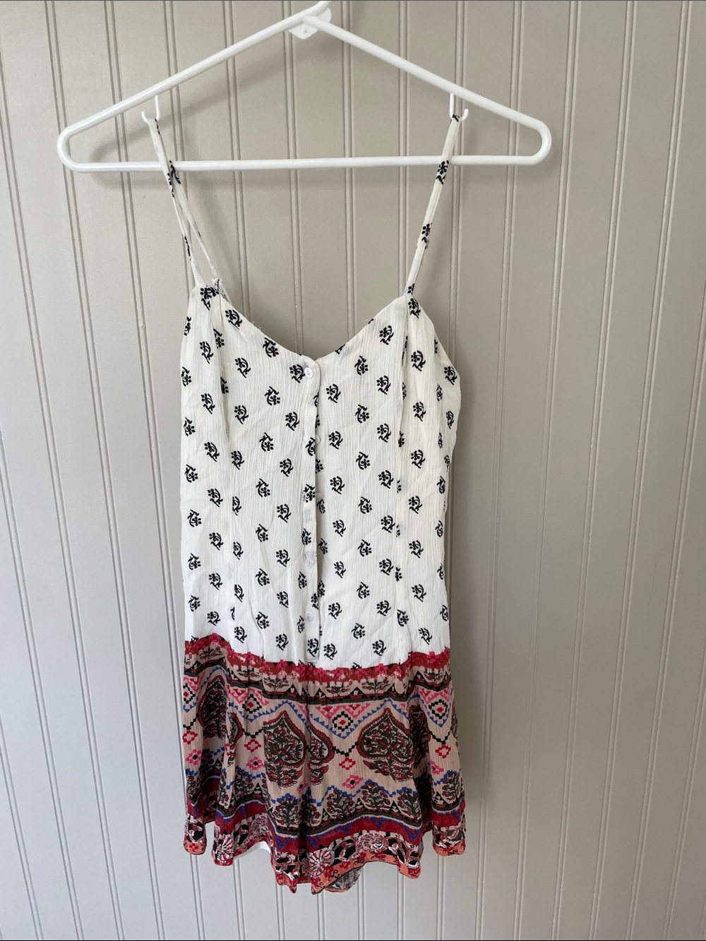 White Floral Print Spaghetti-Strap Romper